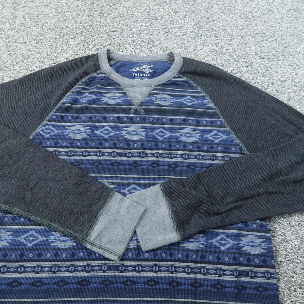 American Eagle Shirt Mens L Blue Western Aztec Waffle Knit Thermal Long Sleeve